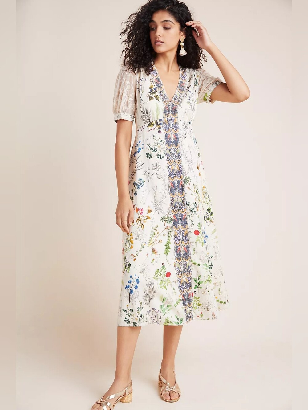 Anthropologie Geisha Designs Donna Floral Embroidered Midi Dress Size Medium